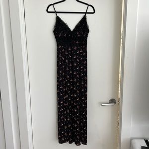 Free People Out and About Maxi Floral Slip Dress- BLACK XS
